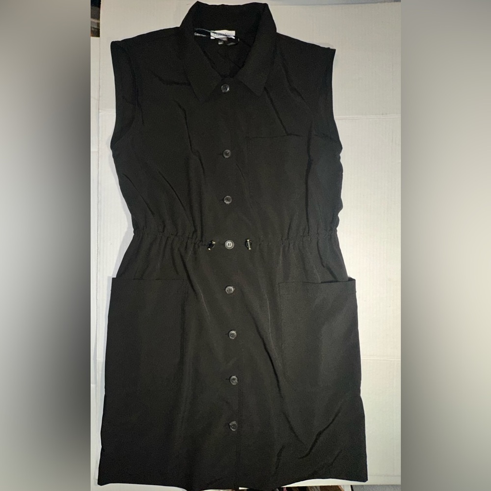 Calvin Klein Button Up Dress Womens Size 8 Black Collared Sleeveless Pockets - Picture 7 of 15